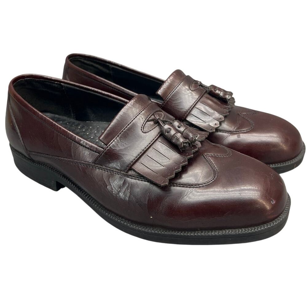 Hush Puppies Burgundy Kiltie Tassel Leather Slip On Wingtip Loafer Men 12